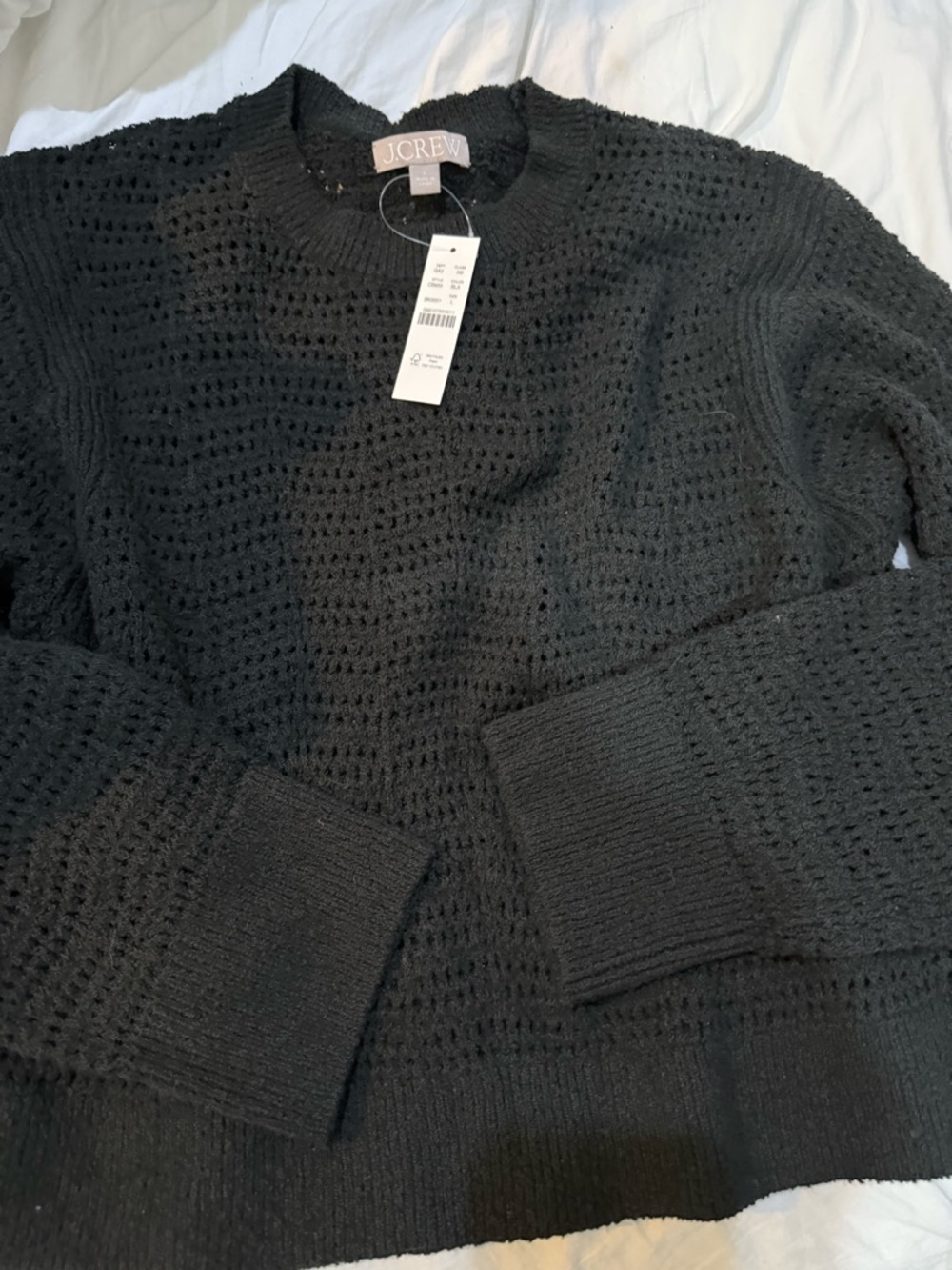 J. Crew Black Open-Weave Crewneck Sweater